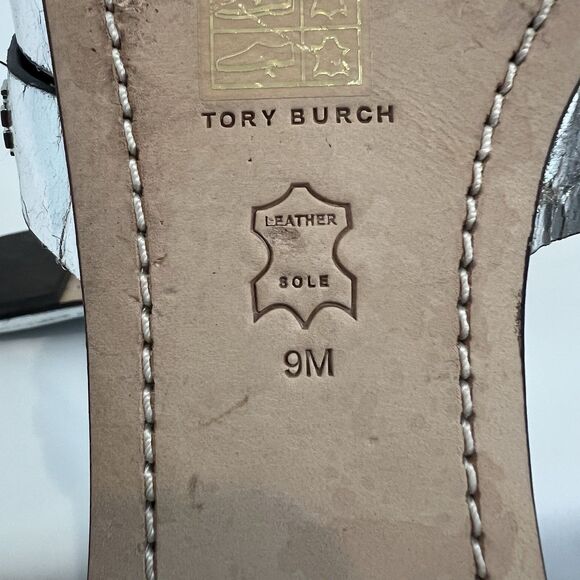 Tory Burch Womens Size 9 City Slides Metallic Silver Leather Sandals - Picture 8 of 9